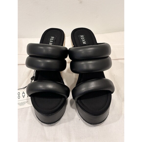 ROAM Black Platform Espadrille Wedge Slide Sandals Women’s Size 39 Padded Strap - Picture 2 of 10